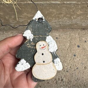 Wooden Rustic Snowman Tree Ornament Farmhouse Christmas Hanging Decor